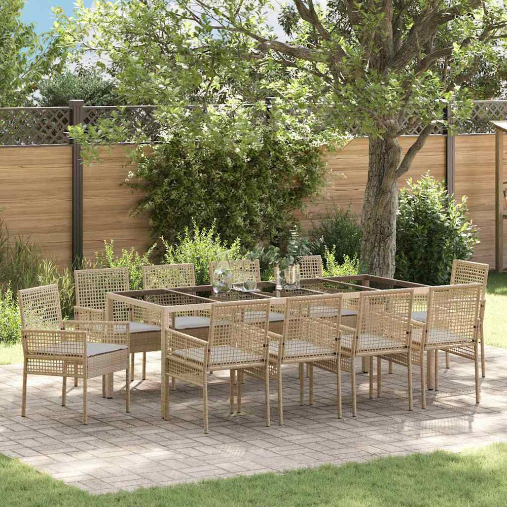 11-teilige Garten Essgruppe Beige Poly-Rattan