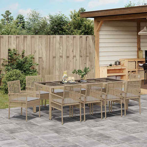 11-teilige Garten Essgruppe Beige Poly-Rattan
