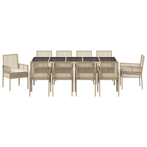 11-teilige Garten Essgruppe Beige Poly-Rattan
