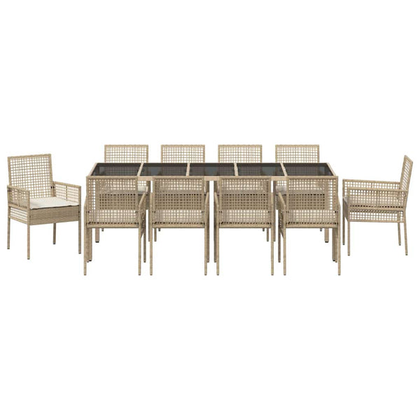11-teilige Garten Essgruppe Beige Poly-Rattan