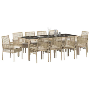 11-teilige Garten Essgruppe Beige Poly-Rattan