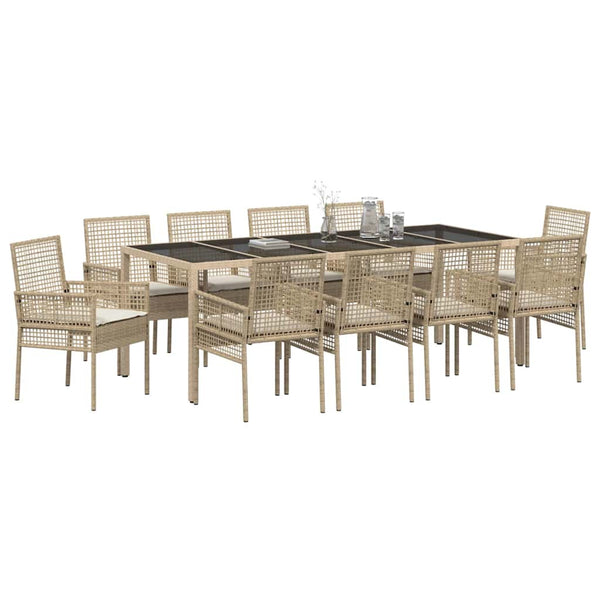 11-teilige Garten Essgruppe Beige Poly-Rattan