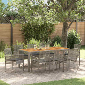 Garten Essgruppe 9-teilig Grau Poly-Rattan