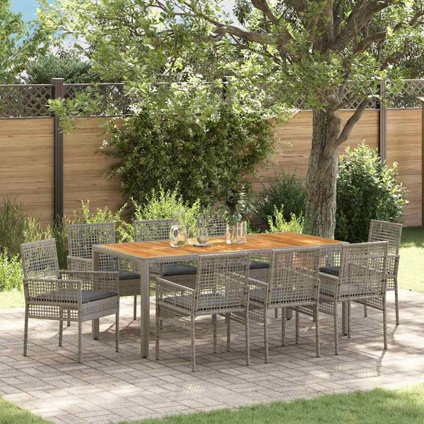 Garten Essgruppe 9-teilig Grau Poly-Rattan