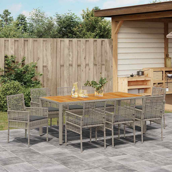 Garten Essgruppe 9-teilig Grau Poly-Rattan