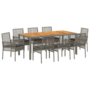 Garten Essgruppe 9-teilig Grau Poly-Rattan