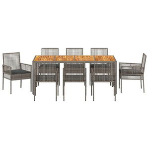 Garten Essgruppe 9-teilig Grau Poly-Rattan
