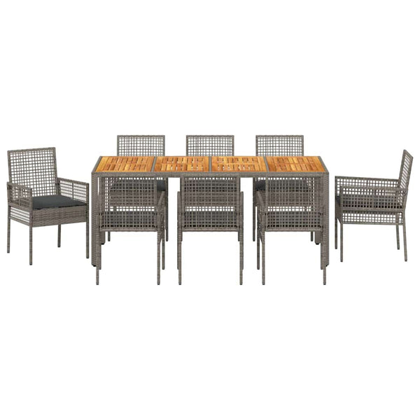 Garten Essgruppe 9-teilig Grau Poly-Rattan