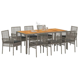 Garten Essgruppe 9-teilig Grau Poly-Rattan