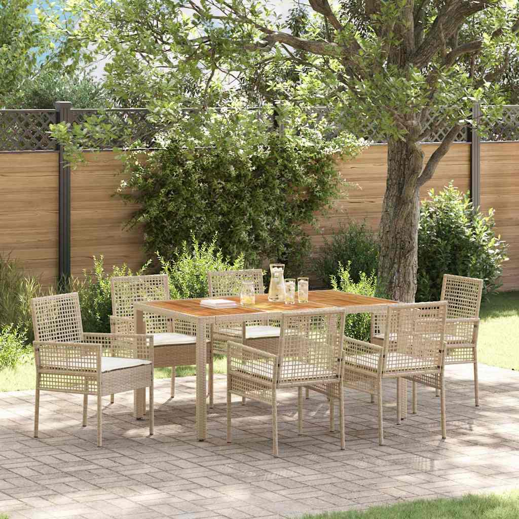 7-teilige Garten Essgruppe Beige Poly-Rattan