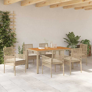 7-teilige Garten Essgruppe Beige Poly-Rattan