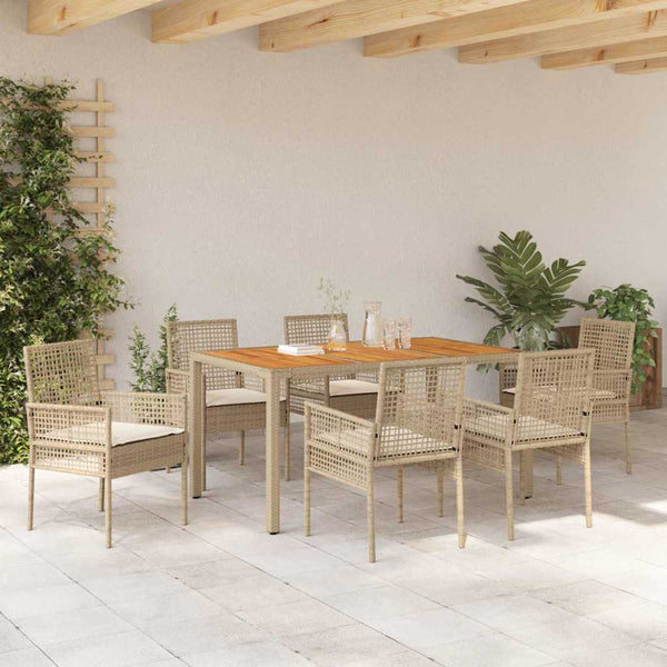 7-teilige Garten Essgruppe Beige Poly-Rattan