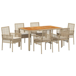 7-teilige Garten Essgruppe Beige Poly-Rattan