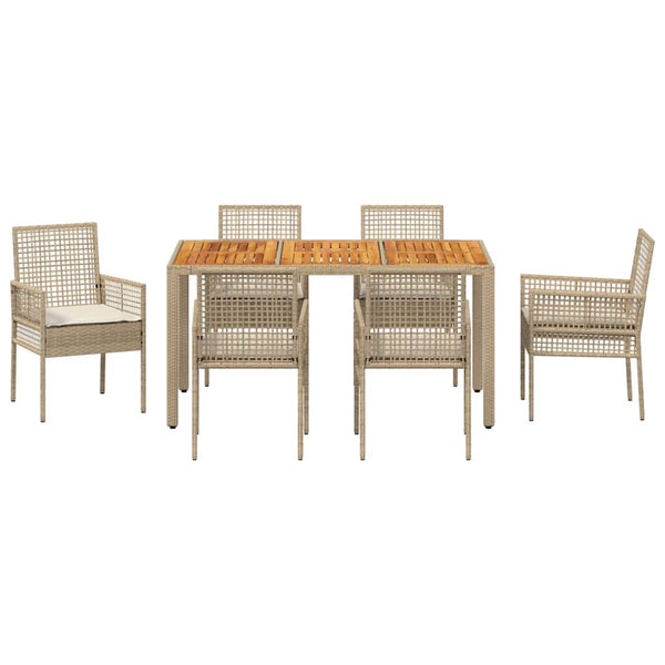 7-teilige Garten Essgruppe Beige Poly-Rattan