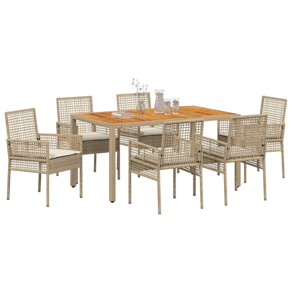 7-teilige Garten Essgruppe Beige Poly-Rattan