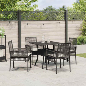 Garten Essgruppe 5-teilig Schwarz Rattan