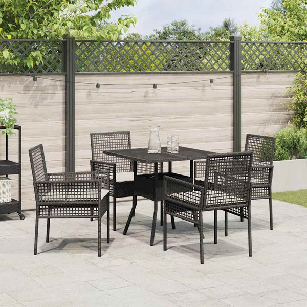 Garten Essgruppe 5-teilig Schwarz Rattan