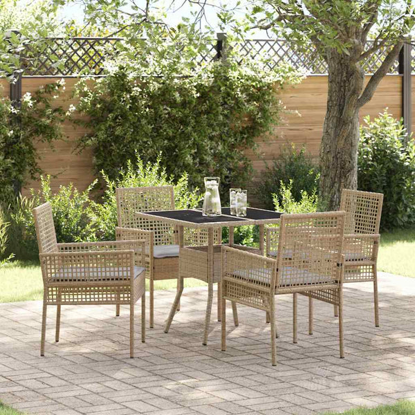 Garten Essgruppe Beige Poly-Rattan 5-teilig