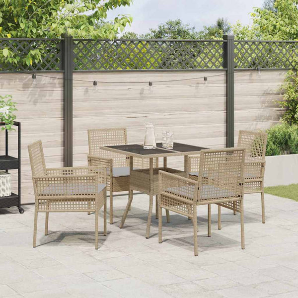 Garten Essgruppe Beige Poly-Rattan 5-teilig