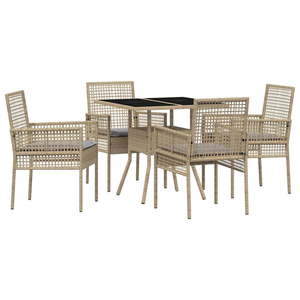 Garten Essgruppe Beige Poly-Rattan 5-teilig