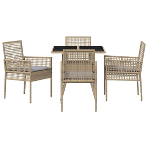Garten Essgruppe Beige Poly-Rattan 5-teilig
