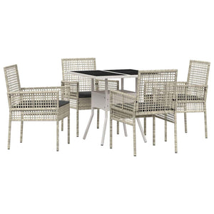 Garten Essgruppe 5-teilig Hellgrau Poly-Rattan