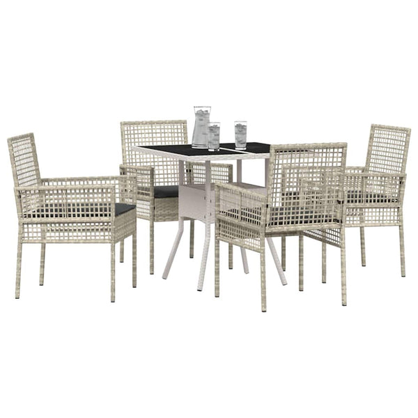 Garten Essgruppe 5-teilig Hellgrau Poly-Rattan