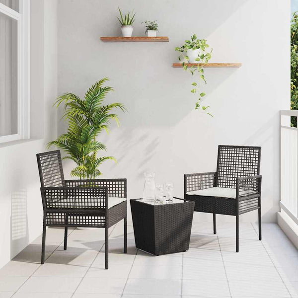 Schwarzes Poly-Rattan Garten Bistro Set 3-teilig