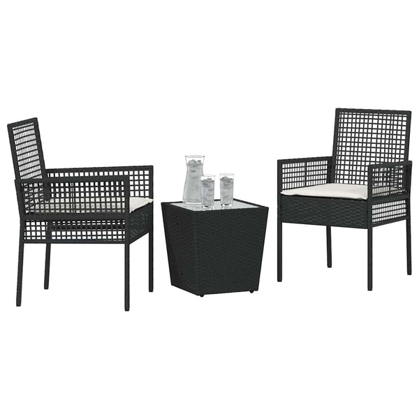 Schwarzes Poly-Rattan Garten Bistro Set 3-teilig