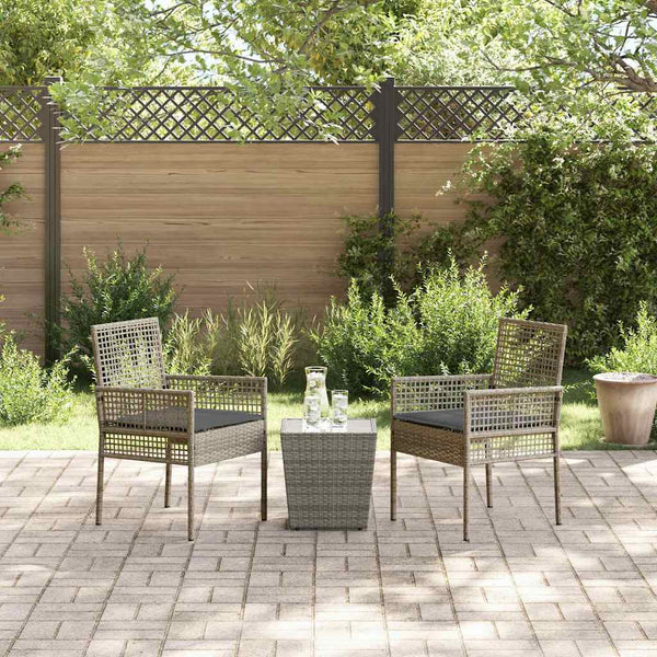 Garten Bistro Set Grau Poly-Rattan 3-teilig