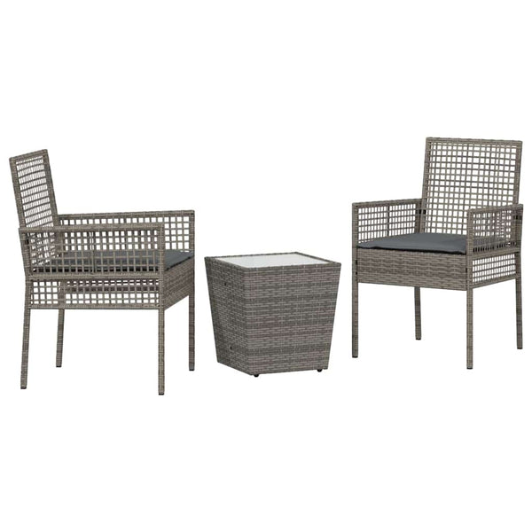 Garten Bistro Set Grau Poly-Rattan 3-teilig