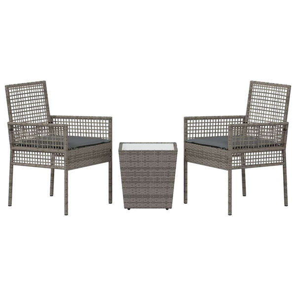 Garten Bistro Set Grau Poly-Rattan 3-teilig