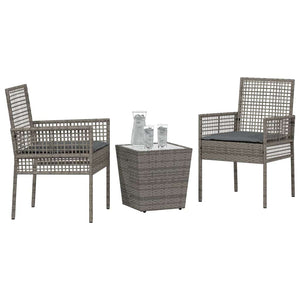 Garten Bistro Set Grau Poly-Rattan 3-teilig