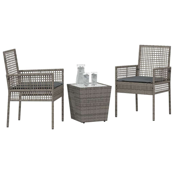 Garten Bistro Set Grau Poly-Rattan 3-teilig