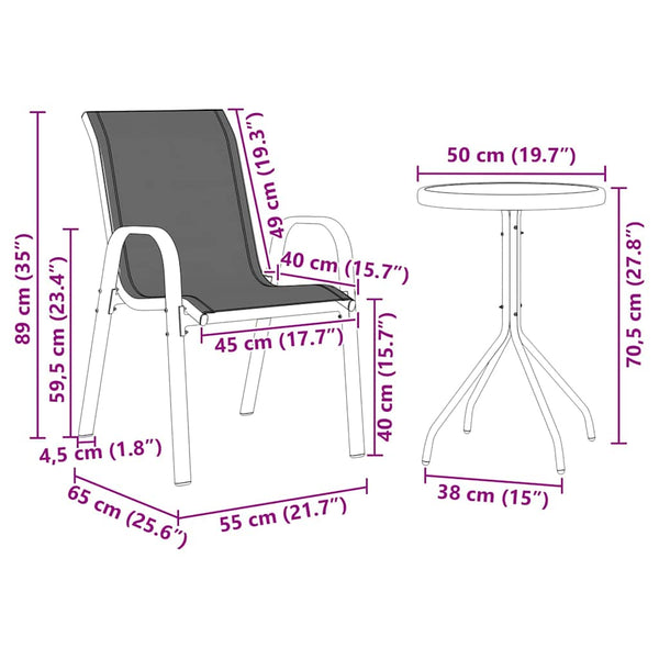 Garten Bistro Set 3-teilig Schwarz Stahl