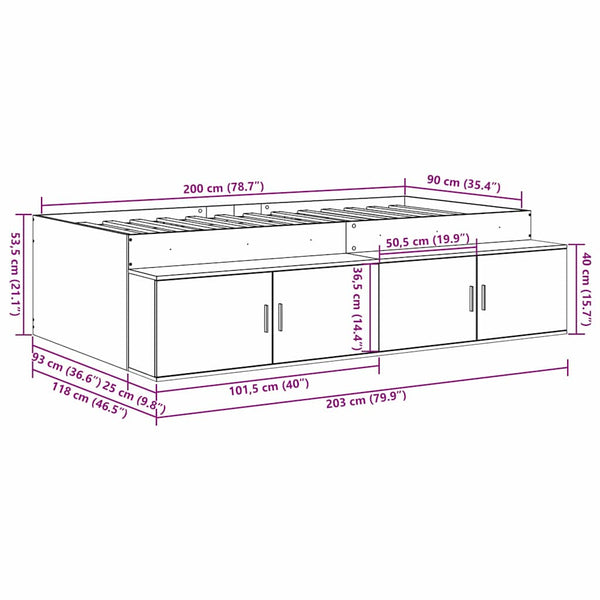 Bettrahmen mit Schubladen 90x200 Beton Grau