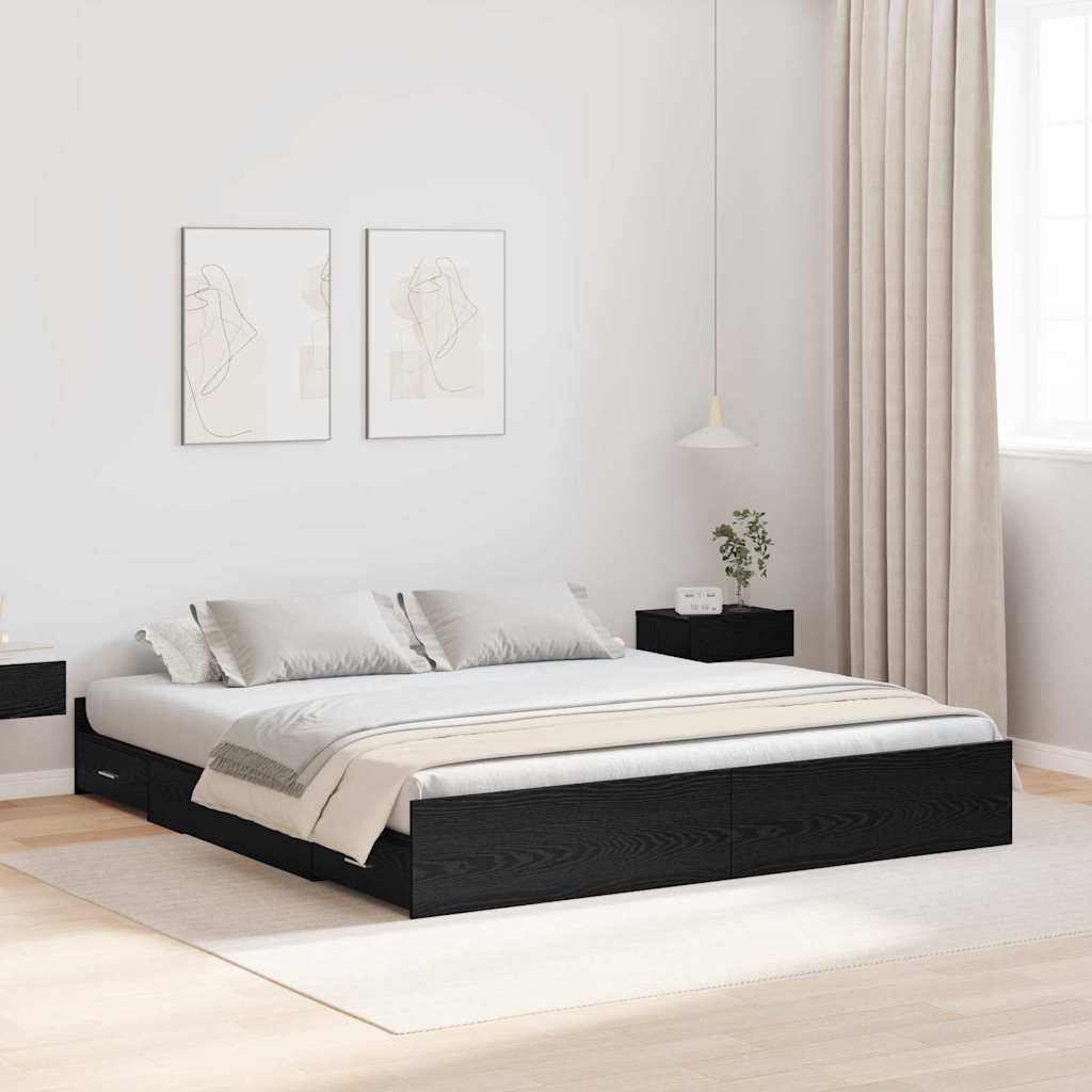 Aufbewahrungsbettgestell 200x200 cm, Schwarz Eiche
