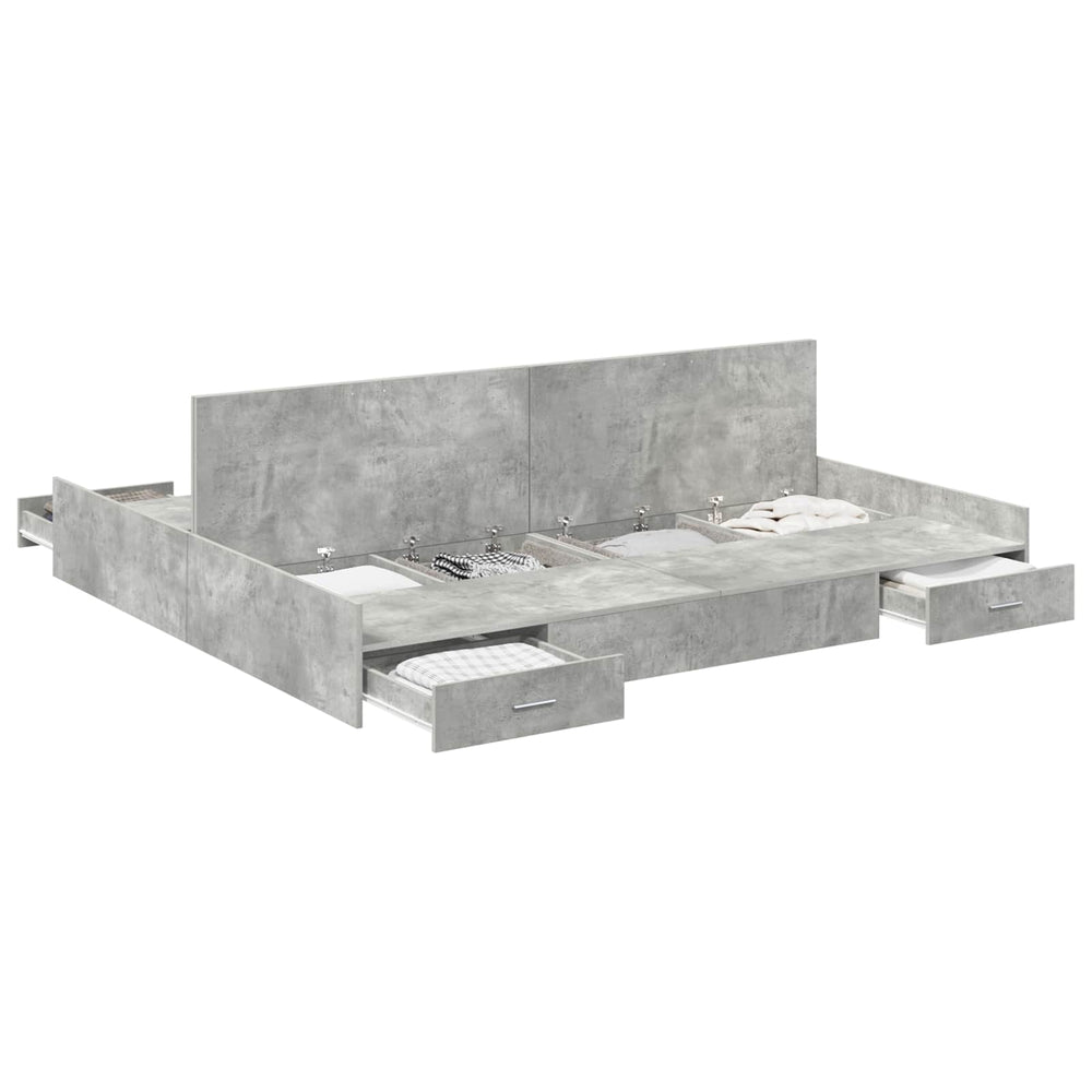 vidaXL Cadre de lit de rangement gris béton 200 x 200 cm Bois d'ingénierie