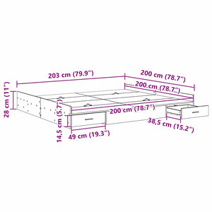 Aufbewahrungsbettgestell 200x200 Graues Sonoma