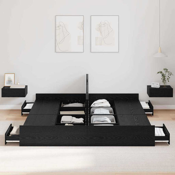 Aufbewahrungsbettgestell 180x200 cm Schwarz Eiche