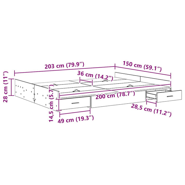 Aufbewahrungsbettgestell 150x200 cm Artisan-Eiche