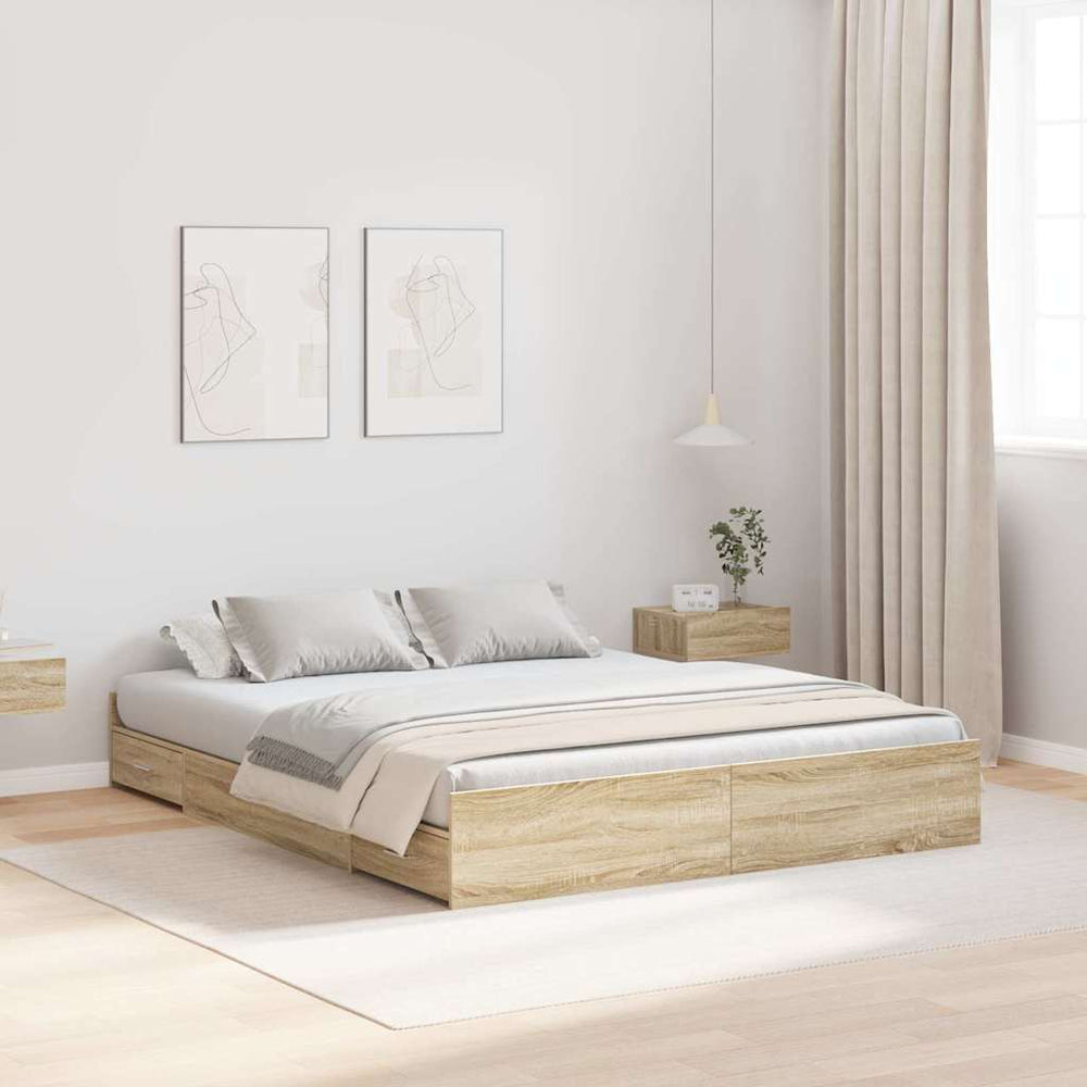 vidaXL Storage Bed Frame with Headboard Sonoma Oak 140 x 200 cm