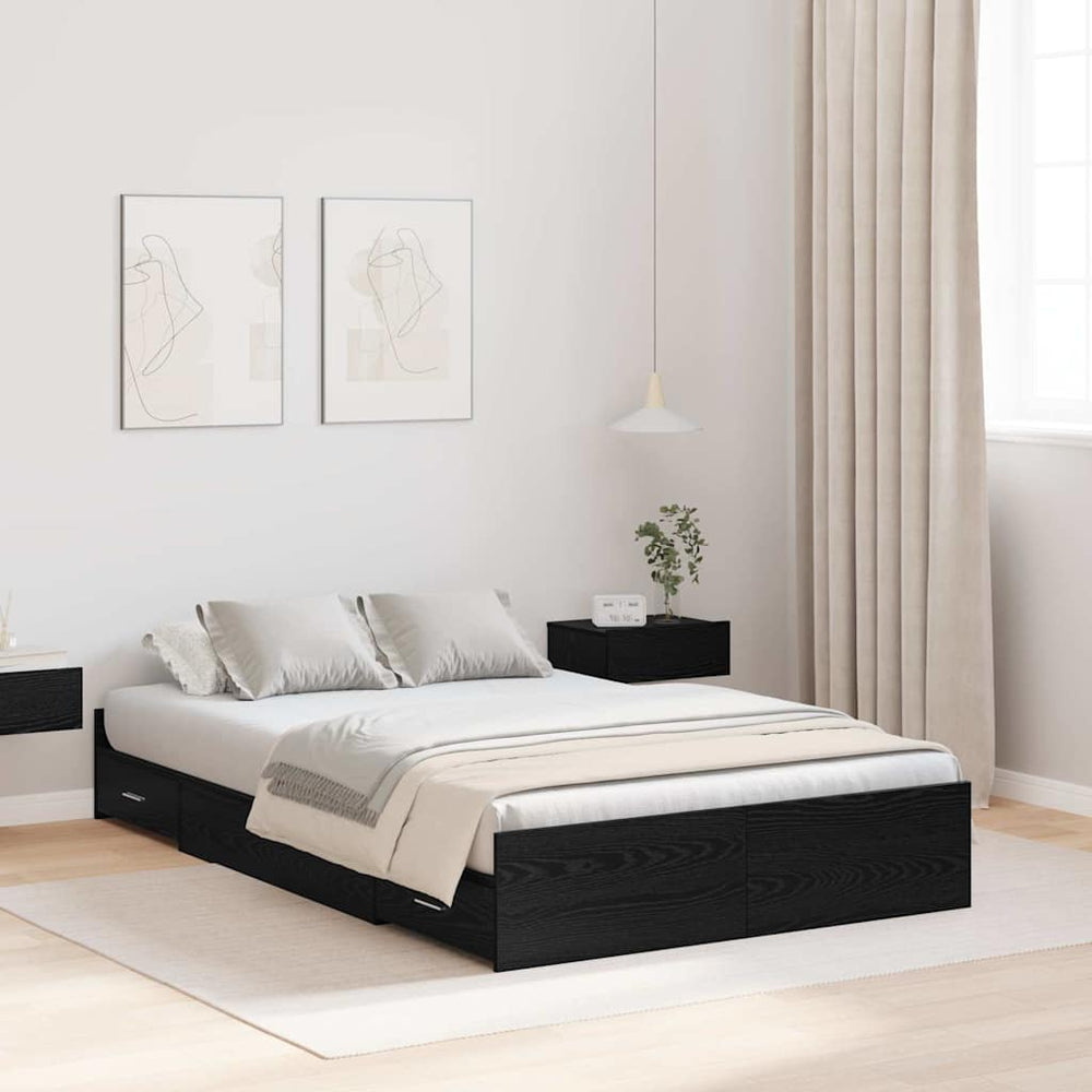 vidaXL Cadre de lit avec rangements Noir aspect chêne 120 x 200 cm