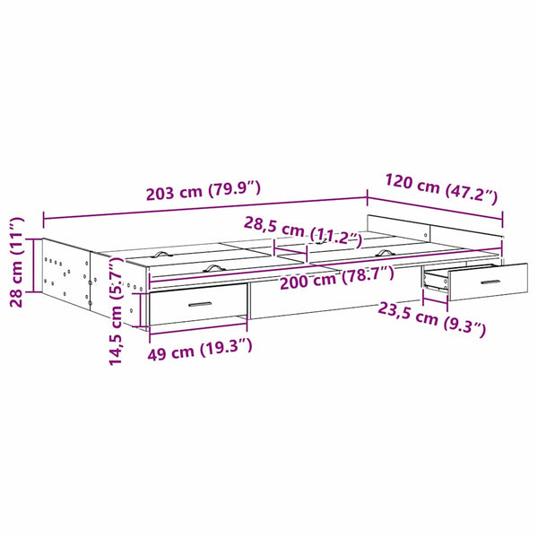 Aufbewahrungsbett 120x200 cm Beton Grau