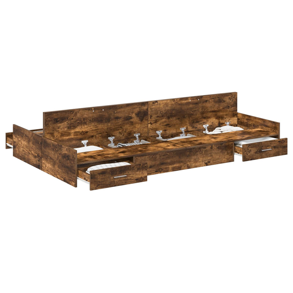vidaXL Cadre de lit de rangement Chêne fumé 120 x 200 cm
