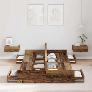 vidaXL Cadre de lit avec rangements Bois de récupération 120 x 200 cm Bois d'ingénierie