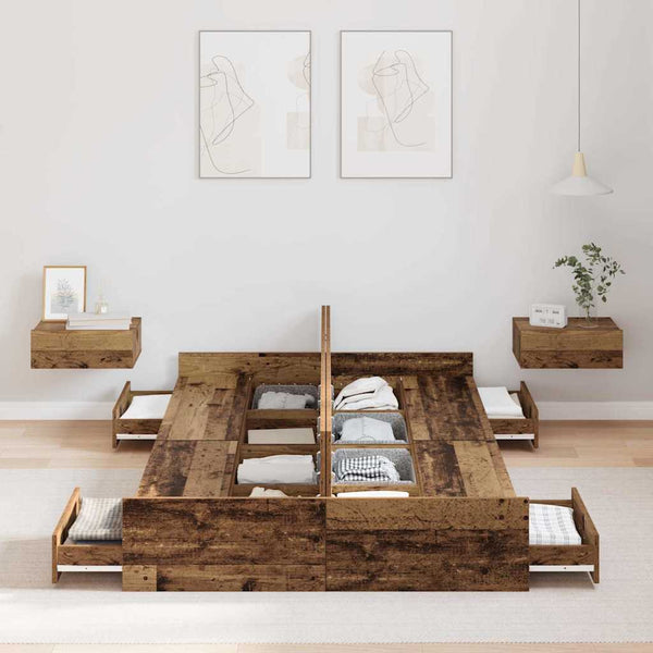 vidaXL Cadre de lit avec rangements Bois de récupération 120 x 200 cm Bois d'ingénierie