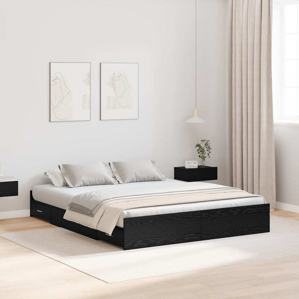 vidaXL Cadre de lit de rangement noir aspect chêne 140 x 190 cm