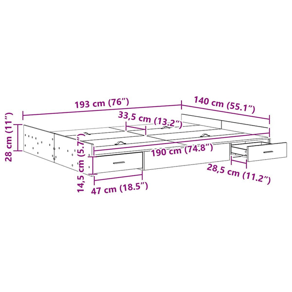 Aufbewahrungsbettgestell Artisan Eiche 140x190 cm