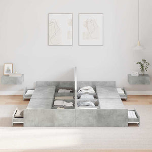 vidaXL Cadre de lit de rangement gris béton 135 x 190 cm en bois d'ingénierie